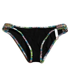 Victoria’s Secret Bikini Bottom NEW Large Black Blue Green Triple Strap Swimsuit